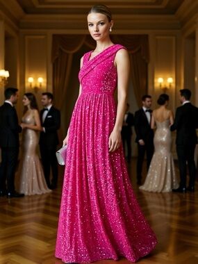NWT Pink Sequin Evening Gown – Sleeveless Formal Prom Black Tie Dress Size 2 💗